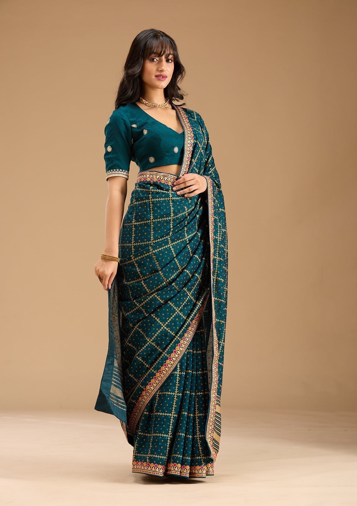 Peacock Blue Gold Zariwork Soft Raw Silk Saree