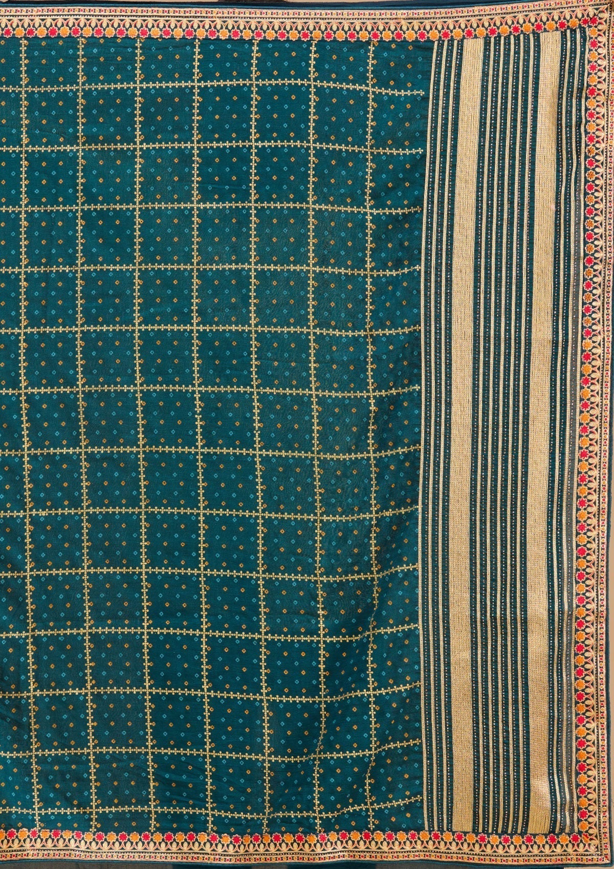 Peacock Blue Gold Zariwork Soft Raw Silk Saree