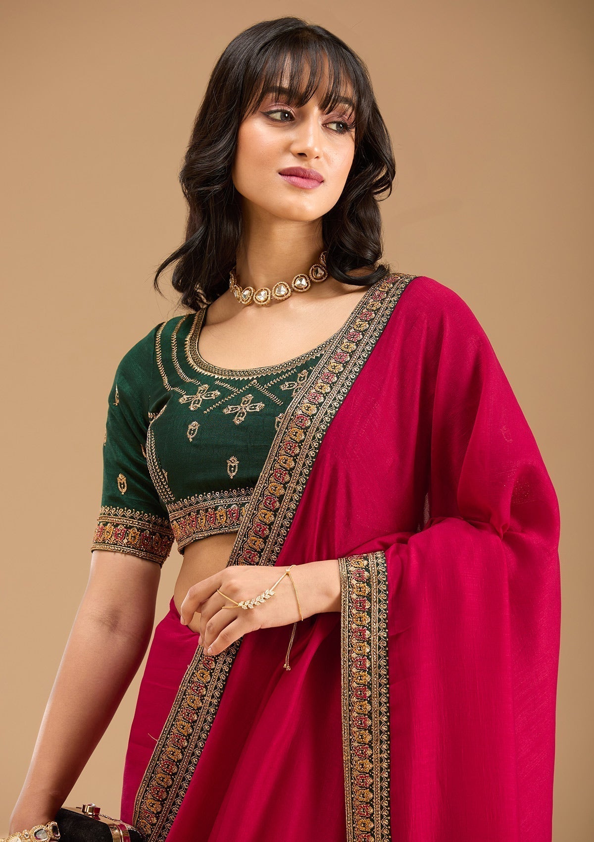 Rani Pink Gold Zariwork Soft Raw Silk Saree