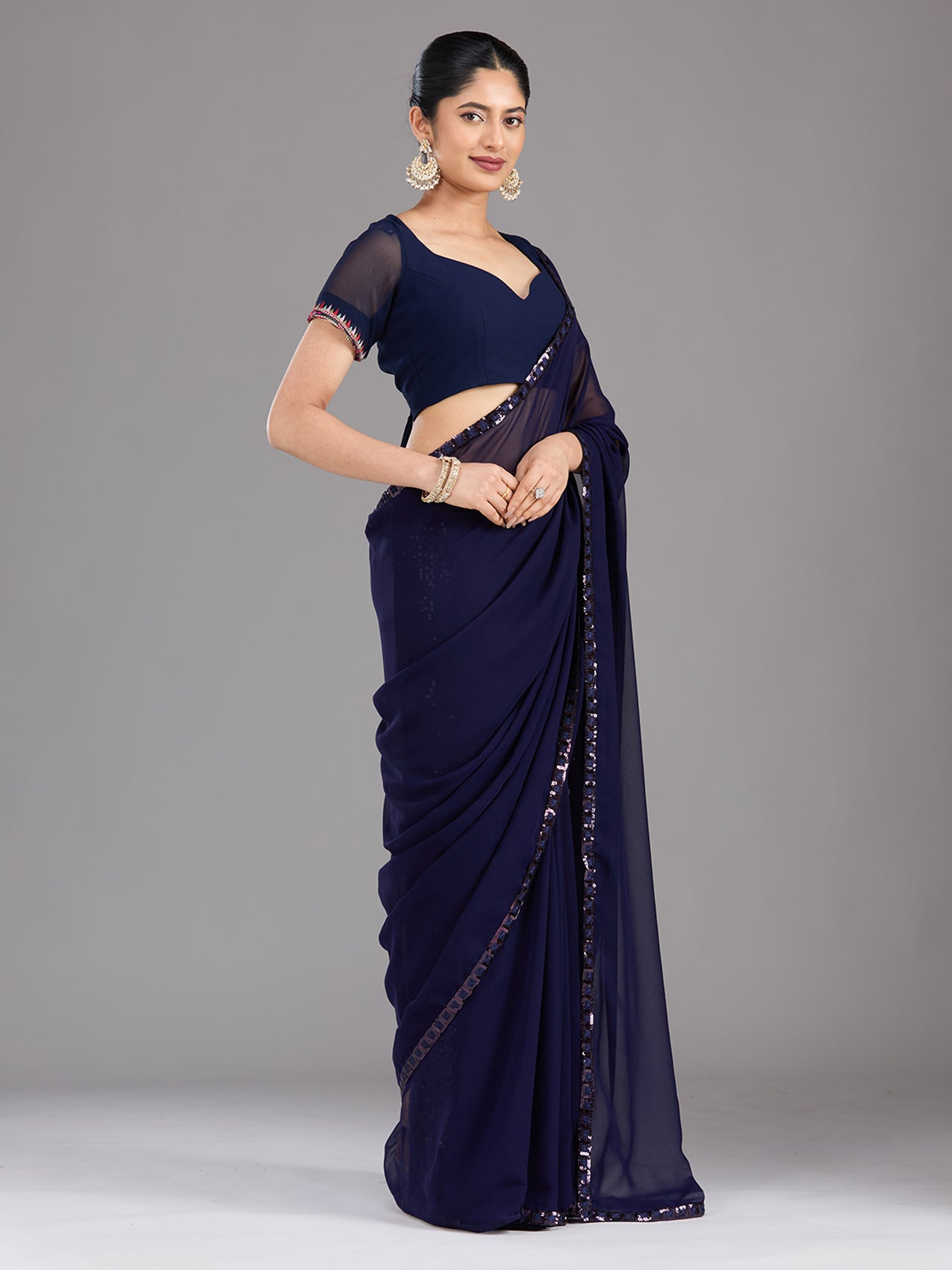 Royal Blue Sequins Georgette Saree