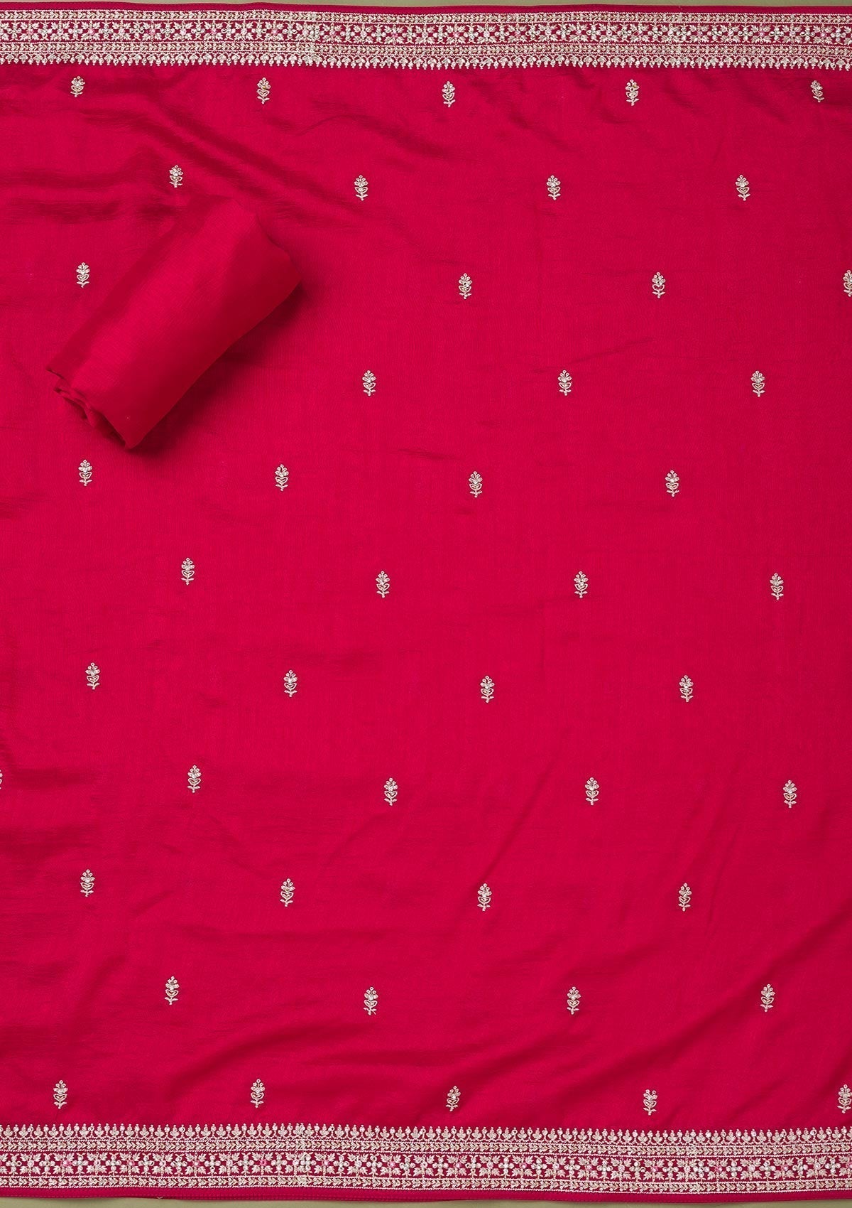 Rani Pink Zariwork Art Silk Unstitched Salwar Suit