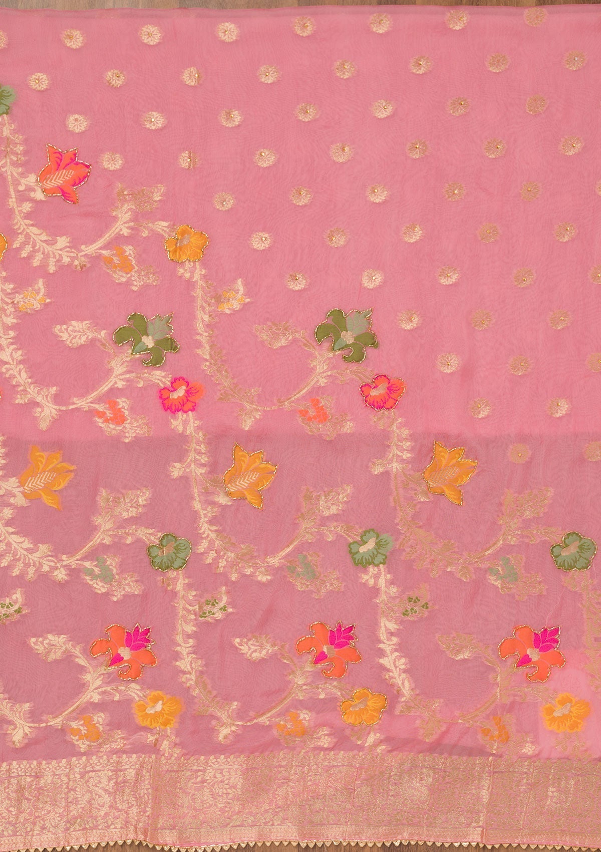 Pink Cutdana Art Silk Unstitched Salwar Suit