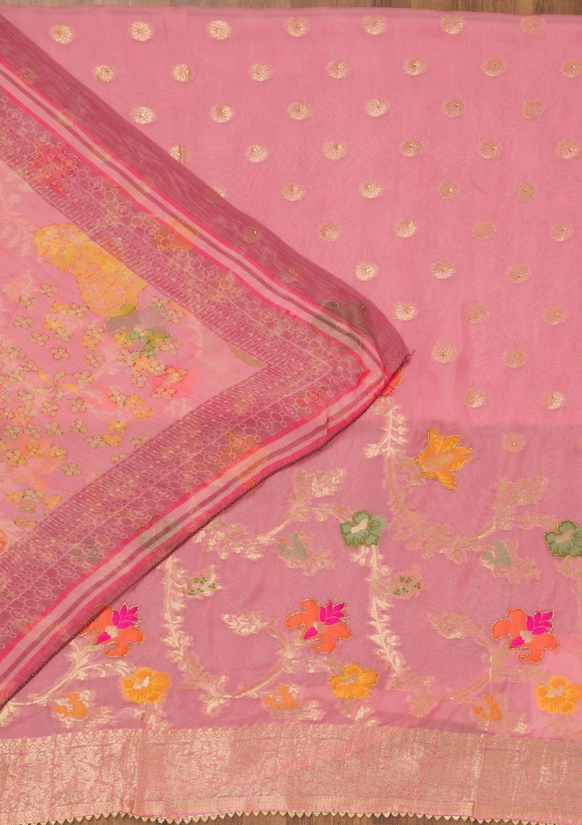 Pink Cutdana Art Silk Unstitched Salwar Suit