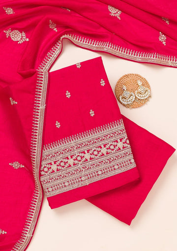 Rani Pink Zariwork Art Silk Unstitched Salwar Suit