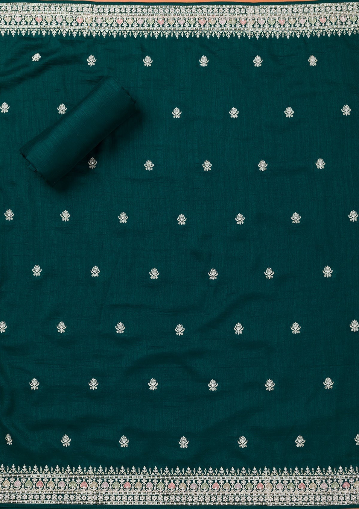 Bottle Green Zariwork Art Silk Unstitched Salwar Suit