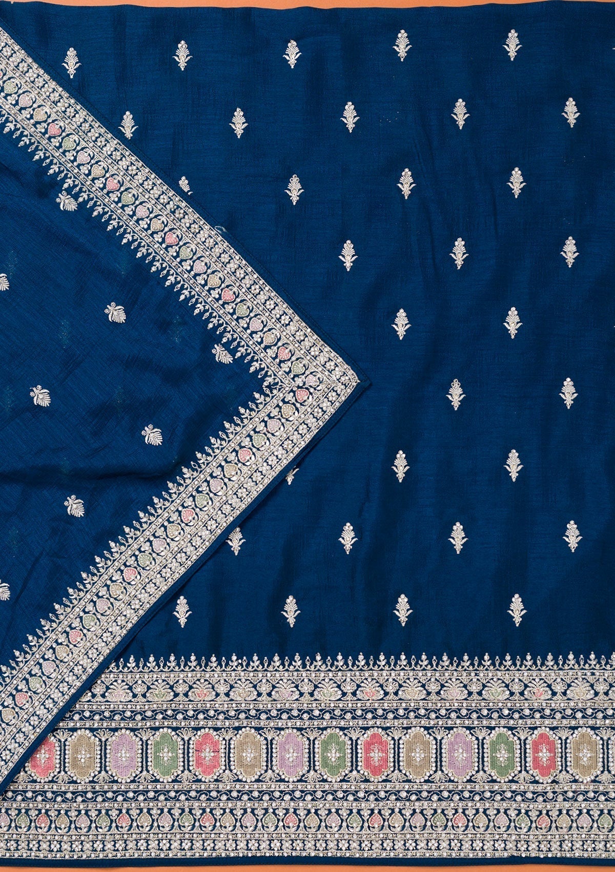 Peacock Blue Zariwork Art Silk Unstitched Salwar Suit