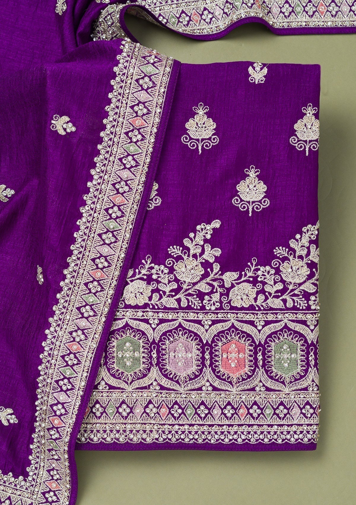 Purple Zariwork Art Silk Unstitched Salwar Suit