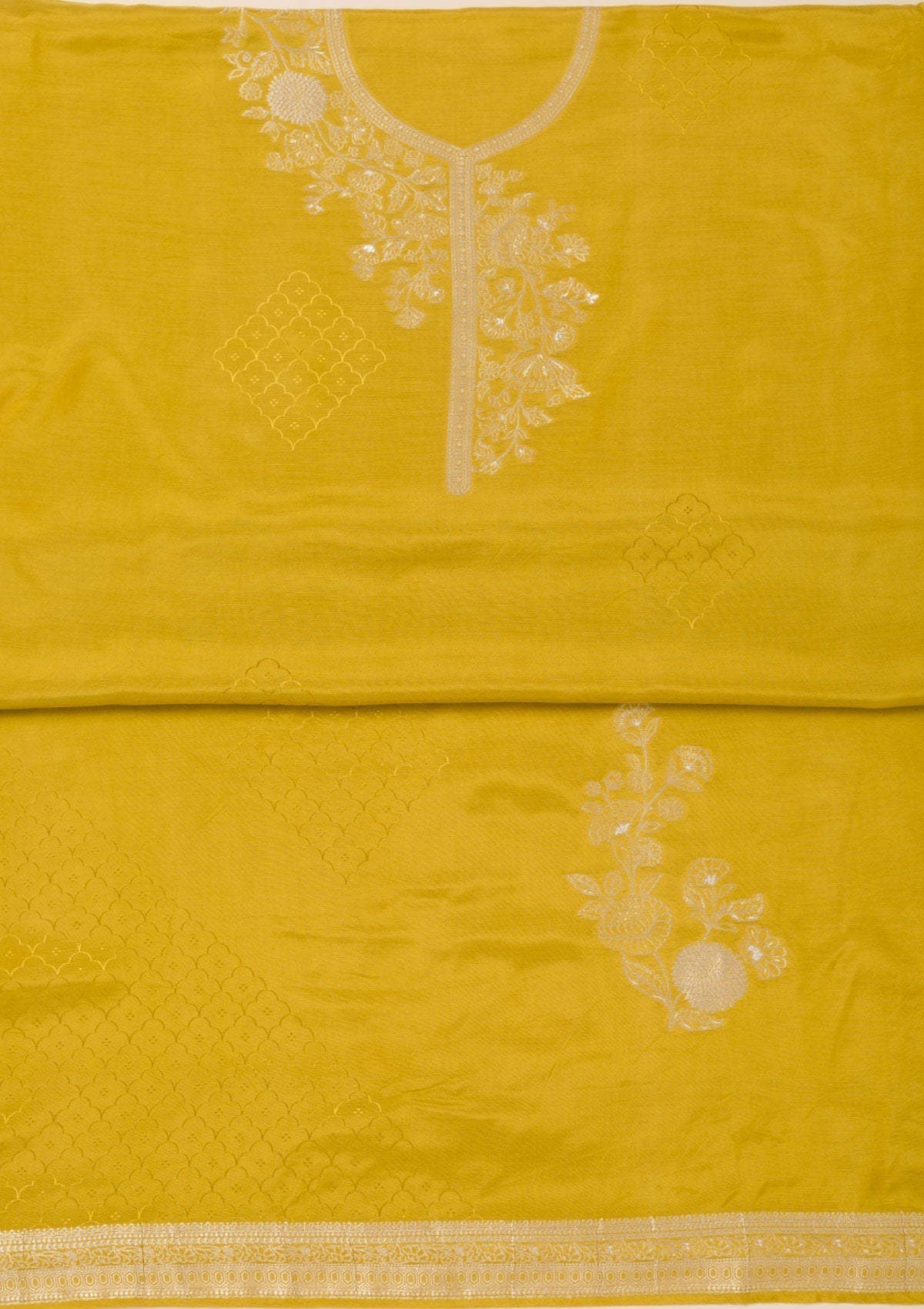 Mustard Zariwork Art Silk Unstitched Salwar Suit