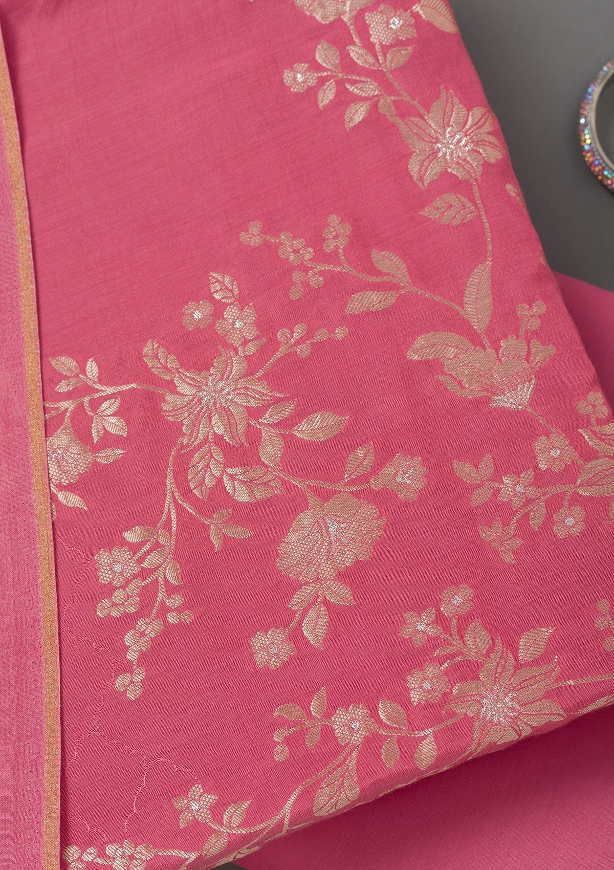 Pink Zariwork Art Silk Unstitched Salwar Suit