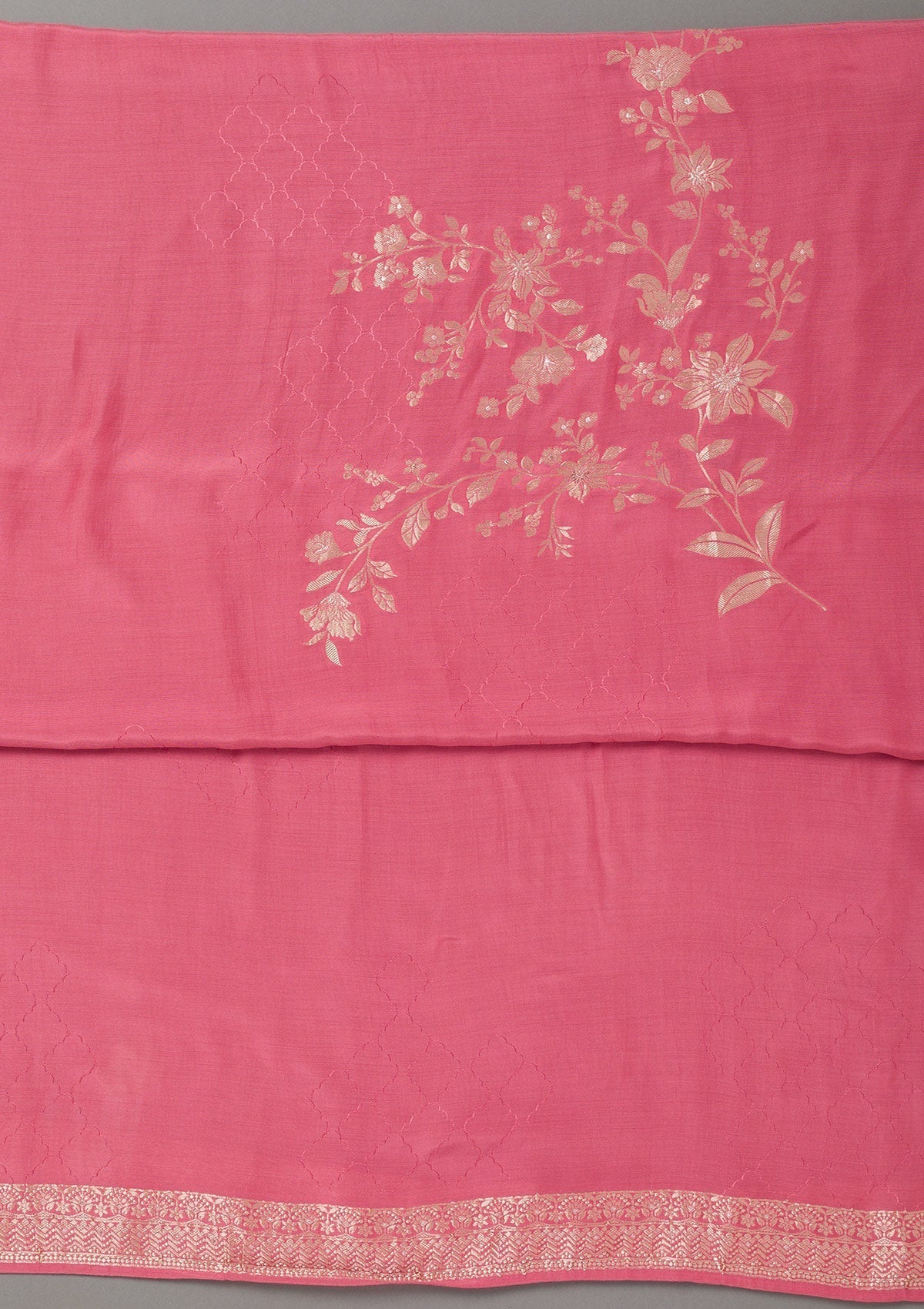 Pink Zariwork Art Silk Unstitched Salwar Suit